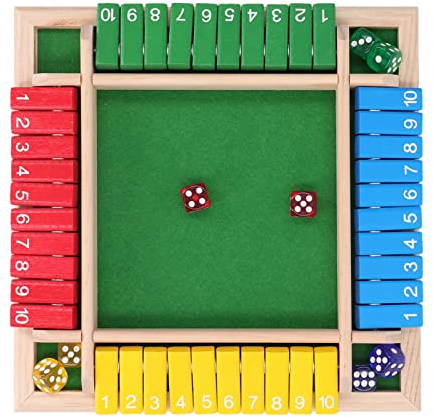 EMUKOEP Tärningsspel Shut The Box Game Träbrädspel med 8 Tärningar, Hemma Pub Holiday Party 4 Spelare Familjebord Matematikspel för Vuxna Barn (Grön Botten)