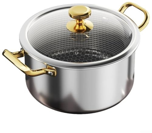 Olla de sopa de acero inoxidable para panal, olla antiadherente grande con tapa y cesta de vapor, olla de cocción de 28 cm de profundidad para hervir a fuego lento, multicapa (18 cm)