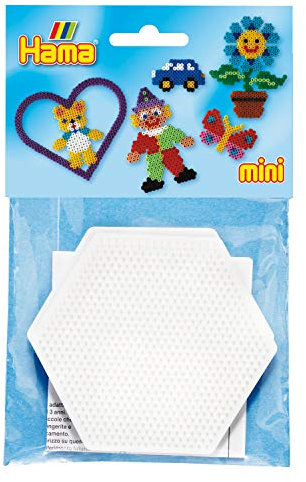 Hama Perlen 5204 Stiftplatten 2er Set Sechseck für Mini Bügelperlen mit Durchmesser 2,5 mm in weiß, kreativer Bastelspaß für Groß und Klein