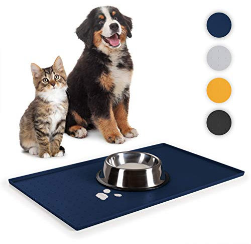 Everanimals Napfunterlage Katzen 30x50 cm - Napfunterlage Hund mit erhöhtem Rand - wasserdichte Hundenapf Unterlage - Katzenmatte Futter aus 100% Silikon - Napfunterlage groß - Futtermatte Hund Blau