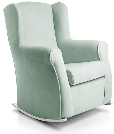 Sillon orejero balancin blanco CARLA (Sillon lactancia)Sillón tapizado antimanchas acualine color Verde Agua. Mecedora para dormitorio, salon o habitacion de bebe
