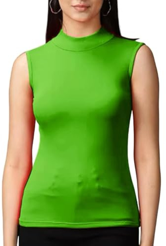 BODYWEAR LTD - New Ladies Turtle Neck Sleeveless Stretch Plain Polo Top Womens Jumper – Casual Wear – Roll Neck – Summer Wear (Jet Green, UK Size S/M)