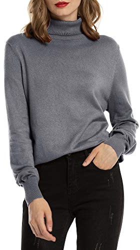 Woolen Bloom Pull Femme Col Roulé Côtelé Tricot Hauts sous Pull Manches Longues Chandail Dame Hiver Chaud Mode
