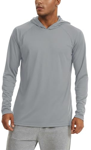 KEFITEVD Herren Langarmshirts UV-Schutz Hoodie Schnell Trocknendes Funktionsshirt Fitness Trainingsshirt Angeln Shirt Hellgrau XL