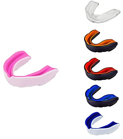 Mundschutz Erwachsene Jugend & Junior für alle Kontaktsportarten Mundschutz Boxen, MMA, Gum Shield Rugby, Fußball, Lacrosse, Hockey (Rosa/Weiß, Erwachsene über 11 Jahre)