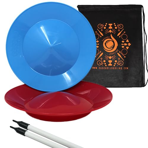 Juego de 2 platos giratorios y palos, juego de platos para niños Flexi – Incluye bolsa de transporte en cascada (azul y rojo)