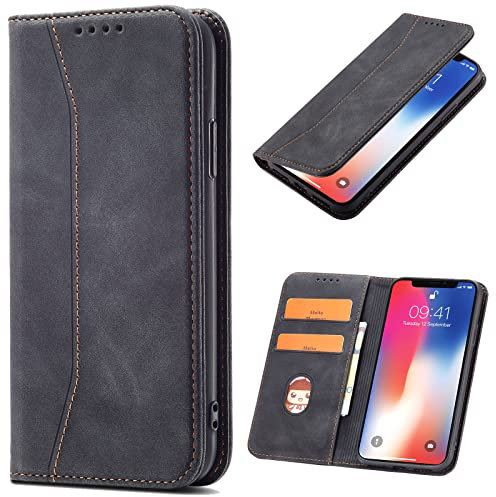 OKZone Compatible with Samsung Galaxy S10 5G Case, Magnetic Leather Mobile Phone Case for Samsung Galaxy S10 5G, Premium Leather Flip Foldable Card Slots Shockproof Stand Function (Black)