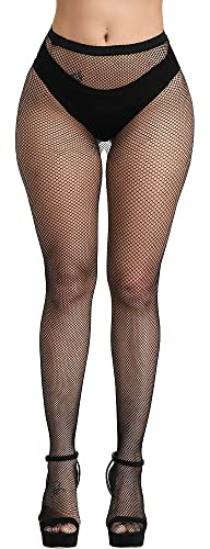 QIDISHUI Collants Résille Femme Bas Sexy Taille Haute Bas Résille pour Femme (as4, alpha, one_size, regular, regular, Noir/S - Grille)