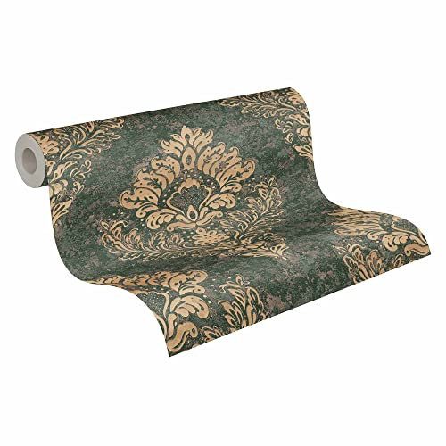 BRICOFLOR Barock Tapete | Barock Tapete grün gold | Ornament Vliestapete in Dunkelgrün für Wohnzimmer und Esszimmer | Vlies Barocktapete mit Vinyl abwaschbar
