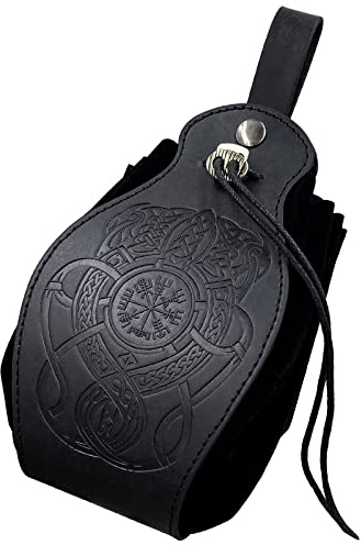 HiiFeuer - Pochette Médiévale en Simili Cuir, Sac Portable à Fermeture Cordon, Pochette Ceinture Vintage, Porte Monnaie et Dice, pour Costume de LARP/Halloween (Dragon Noir)