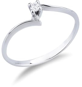 Anello solitario tipo Valentine in oro bianco 18k con diamante di 0.04 ct.