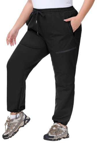 Hanna Nikole Pantalon de randonnée Pantalon de Ski Sportif Grande Taille pour Femme Poches zippées imperméables Noir 52