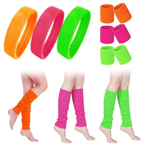 UQTUKO Bandeau Fluo Année 80, 15 Pièces Accessoire Sport Femme Homme Enfant Avec Bracelet Jambières Pour Costume Vetement Fête Rétro Néon Annees 80 90