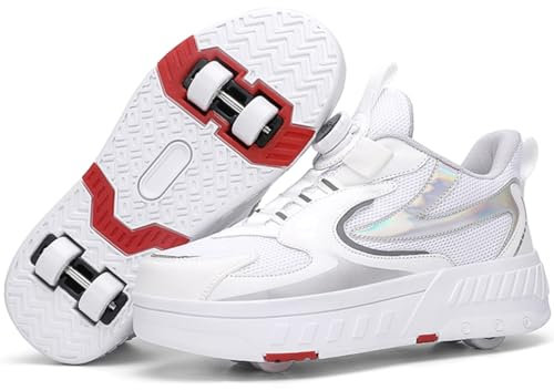 Kmrlofiy Schuhe mit Rollen für Jungen Mädchen Skateboardschuhe für Jungen Sportschuhe Outdoorschuhe Rollschuhe Kinder 2-in-1-Multifunktionsrollschuhe Sneakers (KBD-P1, 37EU)