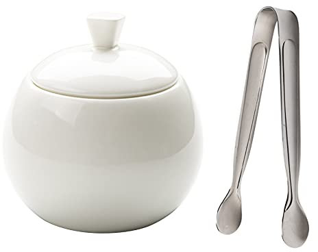 BgnEhRfL Bowl Ceramic Sugar Bowl with Lid and Sugar Cubes Tongs,White Porcelain Sugar Holder Container