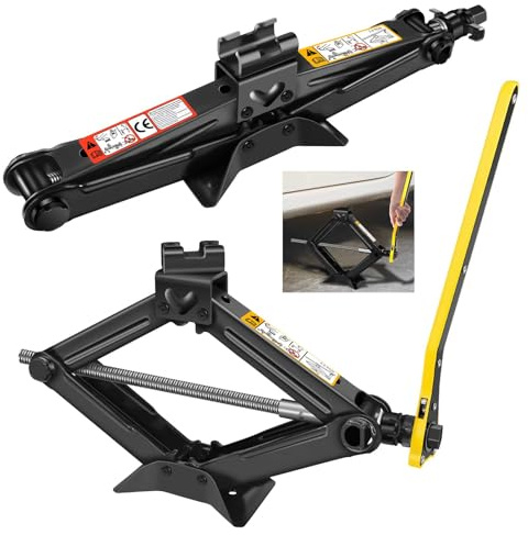 2T Cric à Ciseaux pour Voiture - Kit d'outils pour cric à Pneu en matériau Robuste - Outil de réparation Portable - Idéal pour SUV et Auto - Kit d'urgence Universel pour Voiture avec clé à ergots