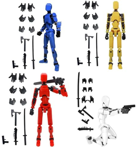 Harxin T13 Figurine Articulée, 3D Imprimé Robot Mobile Multi-Articulé, Figurines d'action, Décorations Bureau, Cadeaux deJeu, Jouet pour Garçon (4 pièces)