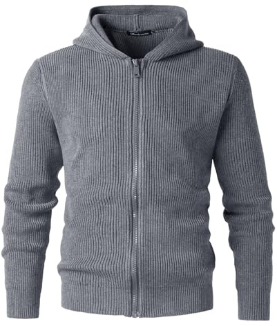 Harbrosrce Cárdigan con Capuch para Hombre Otoño Invierno Chaqueta Cálido de Punto Grueso Sudaderas Cálido Chaleco con Cremallera Cardigan Rebecas