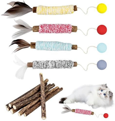 Newpop 4 Stück Katzen Zahnpflege, Katzenminze Stick Kaustangen zur Zahnreinigung für Katzen