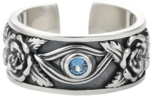LAOYEFACAI Herrring matt sterling silver 925 horus öga öppen ring vintage ring gotisk herrring ringar, Sterlingsilber, Sterlingsilber