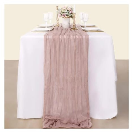 OZLCUA Runner da tavola in Garza Table Runner Semi-Sheer Vintage Cheesecloth Gauze Table Decoration Setting Dining Party Christmas Banquets Arches Decor Lavabile Tablerunner(Dusty Pink,90X400cm)