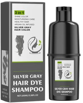 CreMHHate Shampooing Colorant,Coloration Naturelle des Cheveux, Couverture des Cheveux Gris à 100%, Rapide et Simple, Pour Hommes et Femmes (argenté, 100ml)