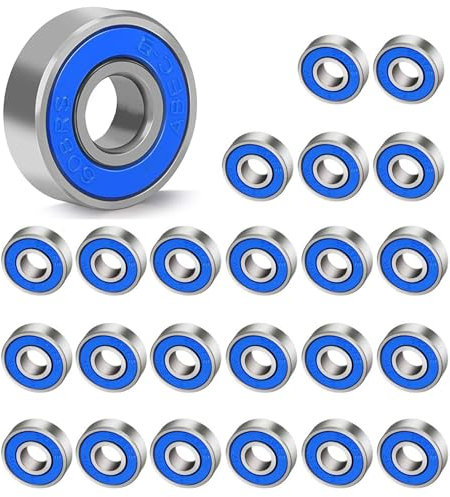 Roulements à Billes, 24 Pièces 608 RS Roulements à Billes, Acier au Carbone Double Scellé Miniatures, Double Shielded Miniatures, pour Skateboards, Trottinettes, Patins à Roues Alignées, Bleu