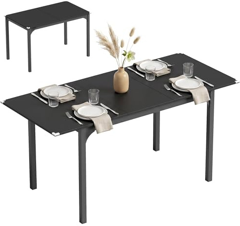 HOMCOM Tavolo da Pranzo Allungabile 4-6 Posti Espandibile da 120-160 cm, Tavolo Moderno da Cucina e Studio Rettangolare con Gambe in Acciaio, Nero