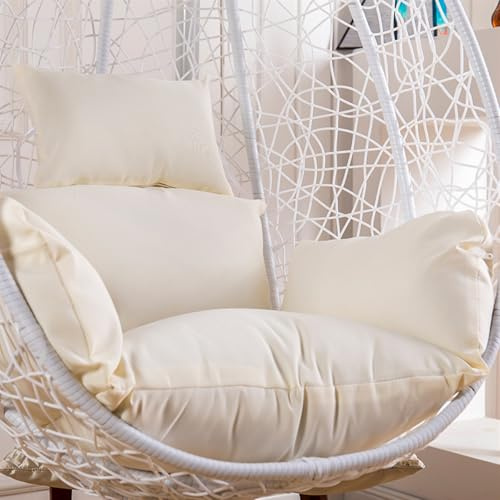 Aocase Coussin Fauteuil Œuf Suspendu Imperméable, Fauteuil Balancoire, Housse de Coussin de Siège Amovible Tissu Écologique Résistant aux Taches + Intempéries, Coussin Fauteuil Papasan,Off White