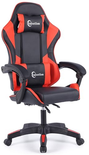 Ruication Gaming Chair Office Chair Desk Chair Swivel Tilt Computer Chair Ergonomic Design with Headrest & Lumbar Cushion Reclining Back Support for Home Office (Red)