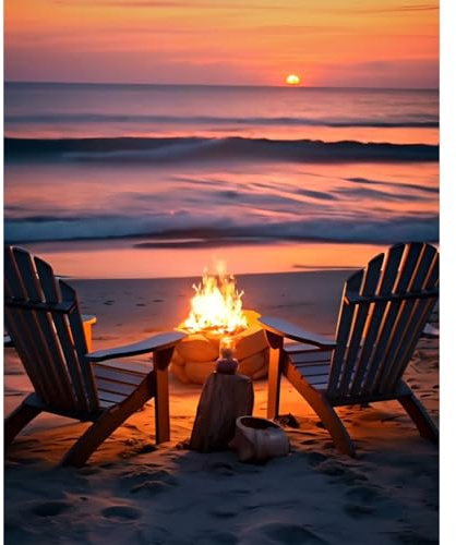 Fountor Beach Landscape Paint by Numbers for Adults Without Frame 40x50 CM | Campfire DIY Acrylic Painting by Numbers for Adults, Stress Relief Craft Kits, Home Wall Decor Gift