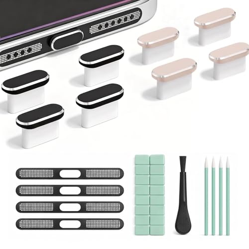 Carehabi USB-C dammskydd med laddningsuttag, USB-C skyddskåpa, högtalare dammskydd, rengöringslera kompatibel med iPhone 17/16/15