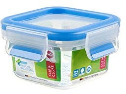Emsa 508535 Clip & Close Frischhaltedose, Fassungsvermögen 0,2 L, Quadratisch, Clipbox, 100% dicht, Transparent / Blau