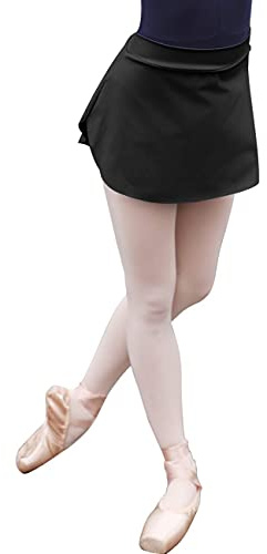 Daydance Black Ballet Skirt for Girls Pull On Bullet Point Skirt with Low Split