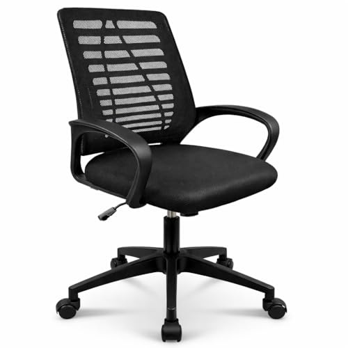 Silla de Oficina Ergonómica con Ruedas y Respaldo Transpirable | Altura Regulable y Soporte Lumbar | Ideal para Escritorio, Estudio o Habitación Juvenil | Diseño Moderno y Confortable | Color Negro