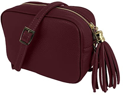 JOPHY & CO. Bolso bandolera de piel auténtica con cierre de cremallera para mujeres, cód. 5210, granate, M