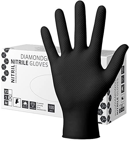 Herrmann Nitril Handschuh DiamantGrip Schwarz | Gr. XL - 100 Stück | Perfekter GRIP Einweg Montage Schutzhandschuhe puderfrei latexfrei | Diamanttextur Nitril-Handschuhe