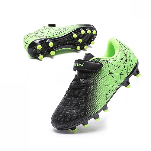 Boys Football Boots Shoes Kids Girls FG/AG Soccer Athletics Training Sport Running Shoes Profession Competition Teenager Indoor Outdoor Cleats Sneakers for Unisex Black Green EU35 Convert 2.5UK