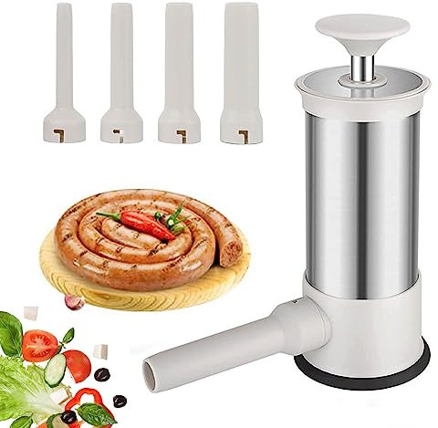 Macchina per Salsicce in Acciaio Inossidabile, Utensili Cucina, Insaccatrice per Salsiccia in piedi con 4 Tubi per Salsicce, Grande Capacità, Utensili da Cucina per Preparare Deliziose Salsicce