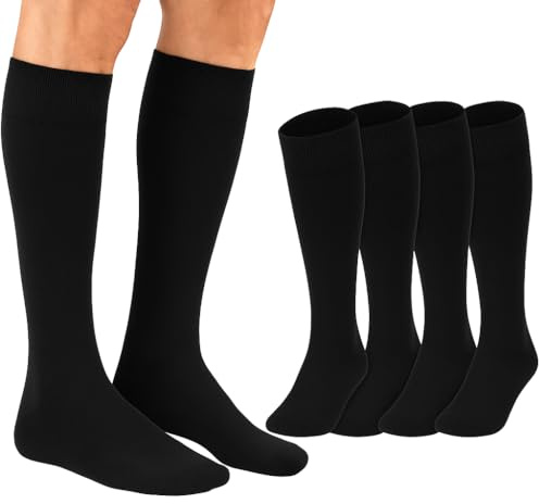 lurensa 4 Pares de Calcetines Térmicos Altos de Invierno para Hombre y Mujer - Interior de Felpa Suave, Cálidos y Largos hasta la Rodilla, Talla Única, Negro (Negro 40-46)