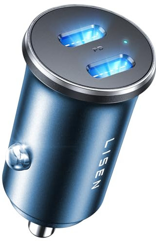 LISEN 90W Zigarettenanzünder USB C Verteiler [Dualer PD45W 12v Steckdose] Mini Ganzmetall KFZ Ladegerät USB C Adapter Zigarettenanzünder Steckdose mit iPhone 15/14/13 Pro Max Plus, Samsung（Blau）