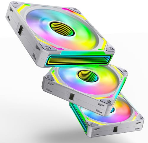 AsiaHorse COSMIQ RGB PC Lüfter 120MM Gehäuselüfter 3 Stück, ARGB Daisy Chain PC Lüfter [Infinity Mirror] [FDB] 2000 RPM/68,5 CFM/24 LEDS 4 Pin PWN & 5V 3Pin ARGB mit Controller. Weiß