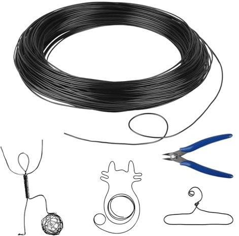 ZEFAN 1mm x 40m Draht Zum Basteln, DIY Schmuckdraht mit Schneidezange, Basteldraht Schwarz, Aluminium Modellierdraht für Kränze, Bonsai Bäume