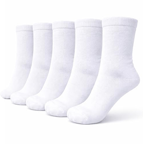 bisoo Chaussettes Blanches Mi-Mollet pour Garçon & Fille - Lot de 5 Paires en Coton Oeko-Tex - École, Uniforme Scolaire, Sport - Taille 39-41 (Blanc)