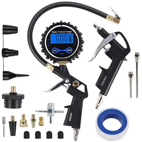 Hausse High Performance Air Compressor Accessory Kit, Digital Tyre Pressure Gauge with Inflator, Air Blow Gun and Air Hose Fittings, 1/4 NPT Air Tool Kit