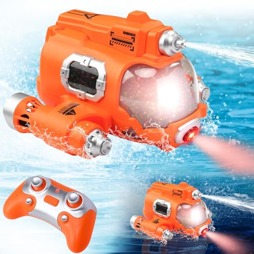 Ferngesteuertes Boot für Kinder RC Boot 2,4 GHz Pool Spielzeug Kinder mit Wasserpistolenfunktion/Lichtfunktion, Wasserspielzeug für Pools Lakes Jungen Mädchen Spielzeug im Freien Geschenke (Orange)