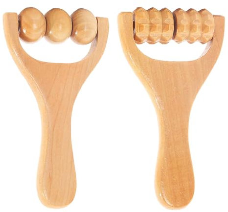 Wzhtuzi 2 Stück Massageroller Holz, Massageroller mit Griff, Rückenmuskel-Roller Manuelle Holztherapie-Massagewerkzeuge zur Entspannung von Rücken, Bein, Händen, Ganzkörpermuskulatur