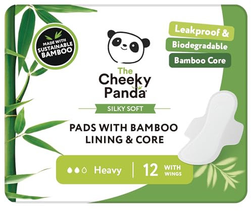 The Cheeky Panda Organic Sanitary Towels for Women – Heavy Flow – 12 Organic Pads Per Pack - with Bamboo Pads and Core