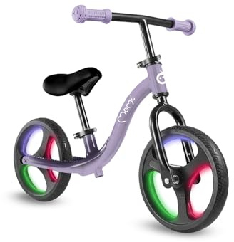 MoMi Kinderlaufrad ISOKA für Mädchen und Jungen ab 2 Jahren (max. Körpergewicht 35 kg), leichter Metallrahmen 3,5 kg, werkzeuglose Höhenverstellung von Lenker und Sattel, TPR-Räder mit LED-Beleuchtung