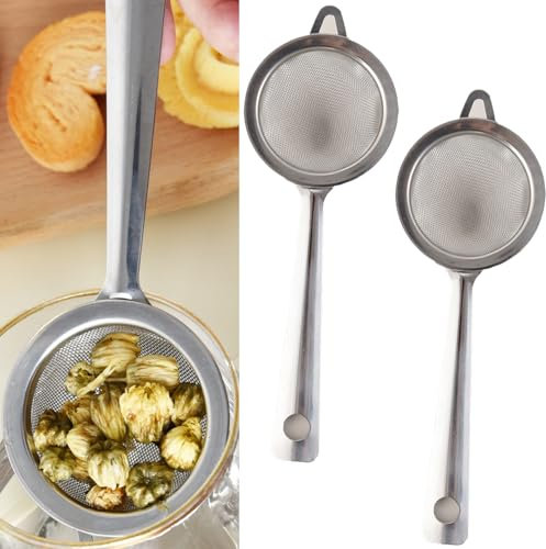 Tea Strainer Fine Mesh 2 Pcs Tea Strainers for Loose Tea Stainles Tea Leaf with Non Slip Handle Strainer Coffee Pasta Spaghetti Fine Sieve Kitchen Sieves